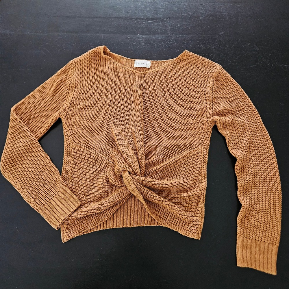 Dreamers Women's Cropped‎ Front Twist Sweater L Brown Knit Boho Earthy Western